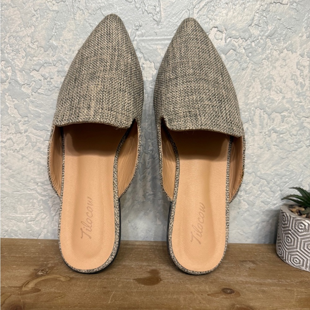 Women's  Tilocow  Gray Burlap Slip-On Flats/mule shoes Sz 8.5 - Picture 5 of 8